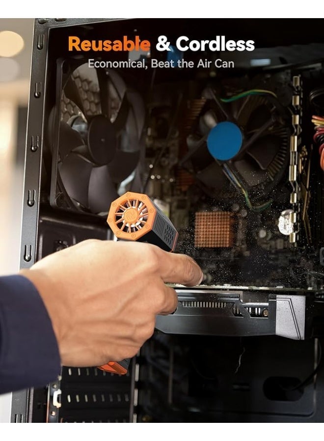 وولف بوكس منفاخ هواء كهربائي MegaFlow 50 بسرعة 110000 دورة في الدقيقة (RPM)، منفاخ صغير بـ 3 مستويات قابلة للتعديل، لاسلكي، شحن سريع، مناسب لإزالة الغبار من أجهزة الكمبيوتر، لوحات المفاتيح، السيارات، المنازل، والأماكن الخارجية. - Image 3